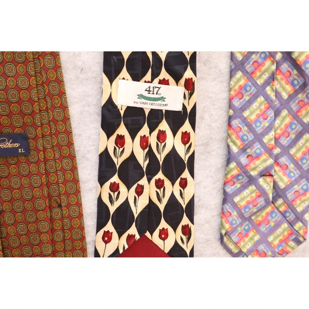 Vintage Mens Tie Lot Brooks Brothers Makers XL Van Heusen Silk Geometric Floral